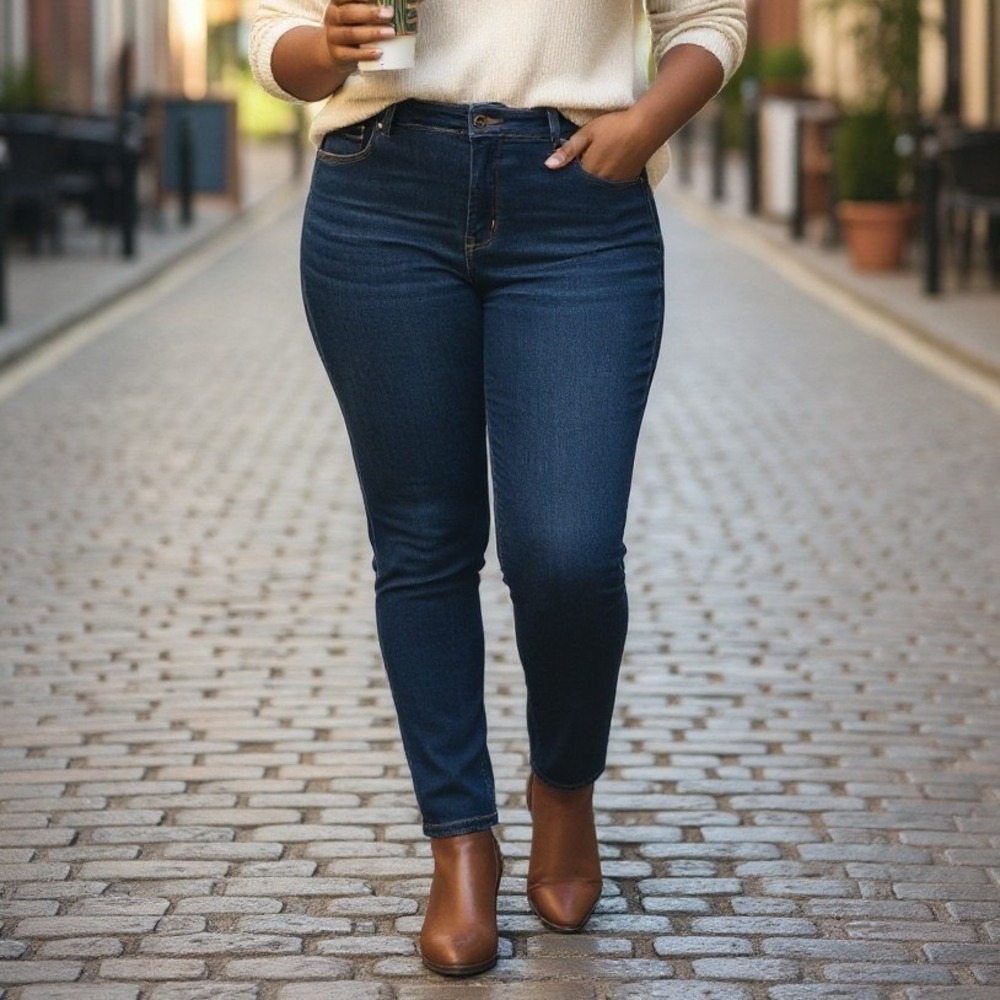 Style & Co Denim Skinny Leg Jeans Dark Wash‎ High Rise Stretch Size 14S Short